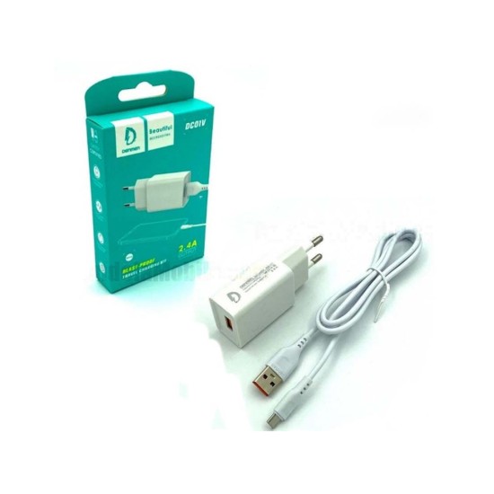 CHARGER ADAPTER DENMEN DC01V WITH CABLE 2.4A WHITE